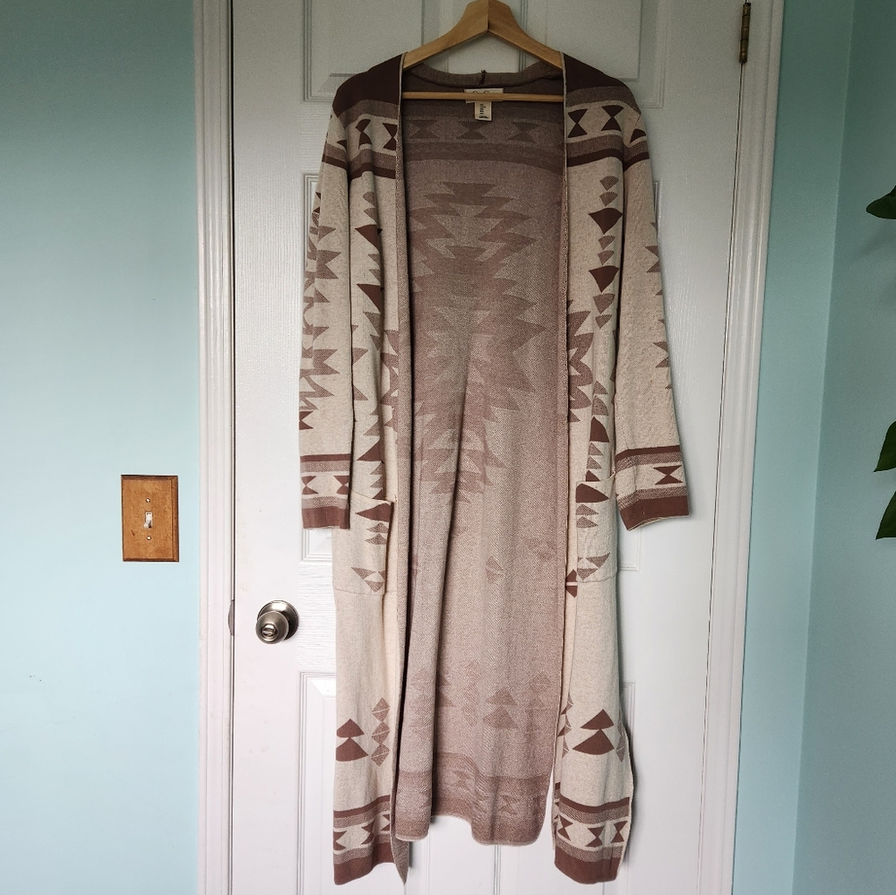 Jessica Simpson Aztec Duster Cardigan in Brown and Taupe Size L